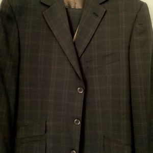 Steve Harvey Dark Brown Plaid with Blue Hue Mens 3pc Suit